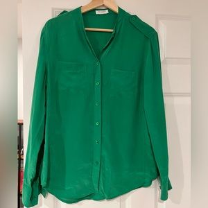 Green silk equipment blouse. Size M.